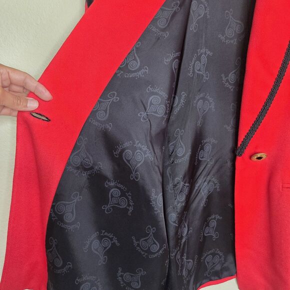 CRISCIONE Vintage 80's Red And Black Blazer Jacket Velvet Appliqué Size XL - Picture 7 of 15